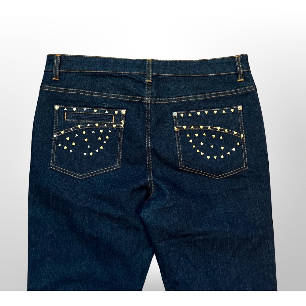 Diversa Y2K Womens 14 Studded Heart Bling Bootcut Jeans Dark Wash Denim 2000s - Picture 3 of 16